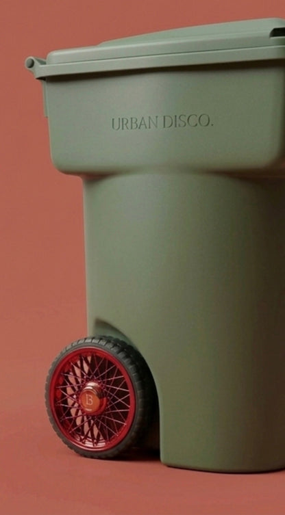 Boujee Bins: Custom Red Sport Rims for Standard Residential Trash Cans
